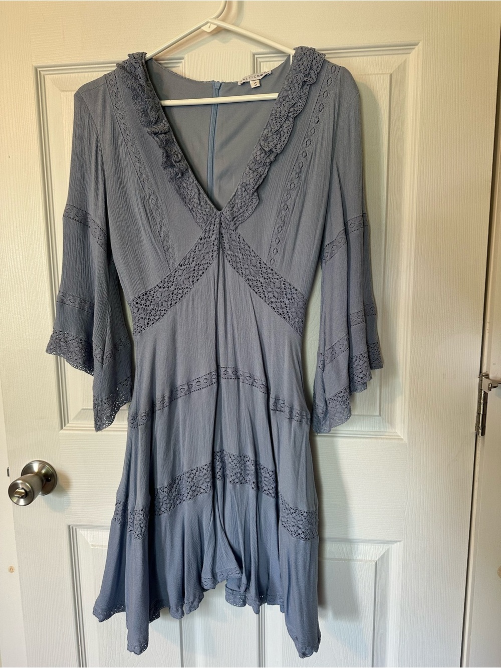 Baltic Born Dusty Blue Lace Trim Mini Dress